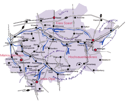 The 4 counties in the Sauerland